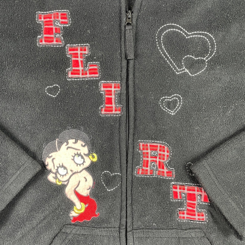 Betty Boop Fleece Hoodie Girls XL 16/18 Black Flirt Plaid Hearts Full Zip 2011 - Picture 3 of 12